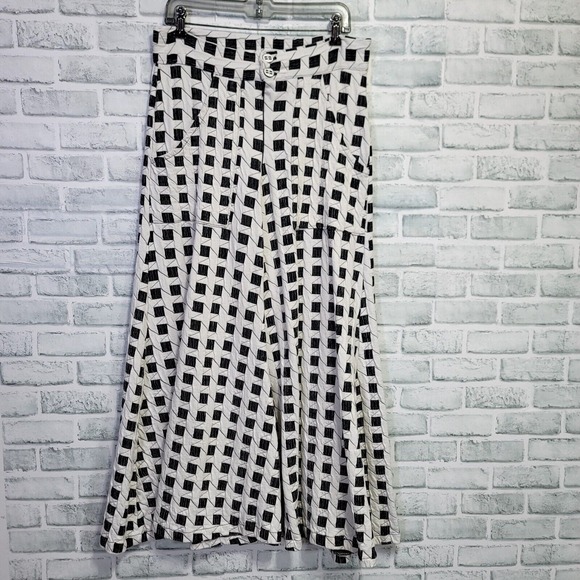 Wassa Womens L Black White Square‎ Pattern Wide Elephant Palazzo Leg Pants - Picture 1 of 6